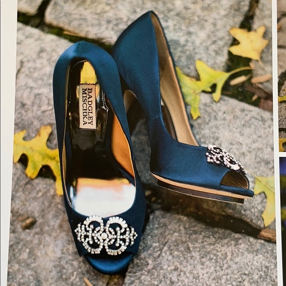 Badgley Mischka Shoes - Badgley Mischka navy blue satin shoes- Size 7